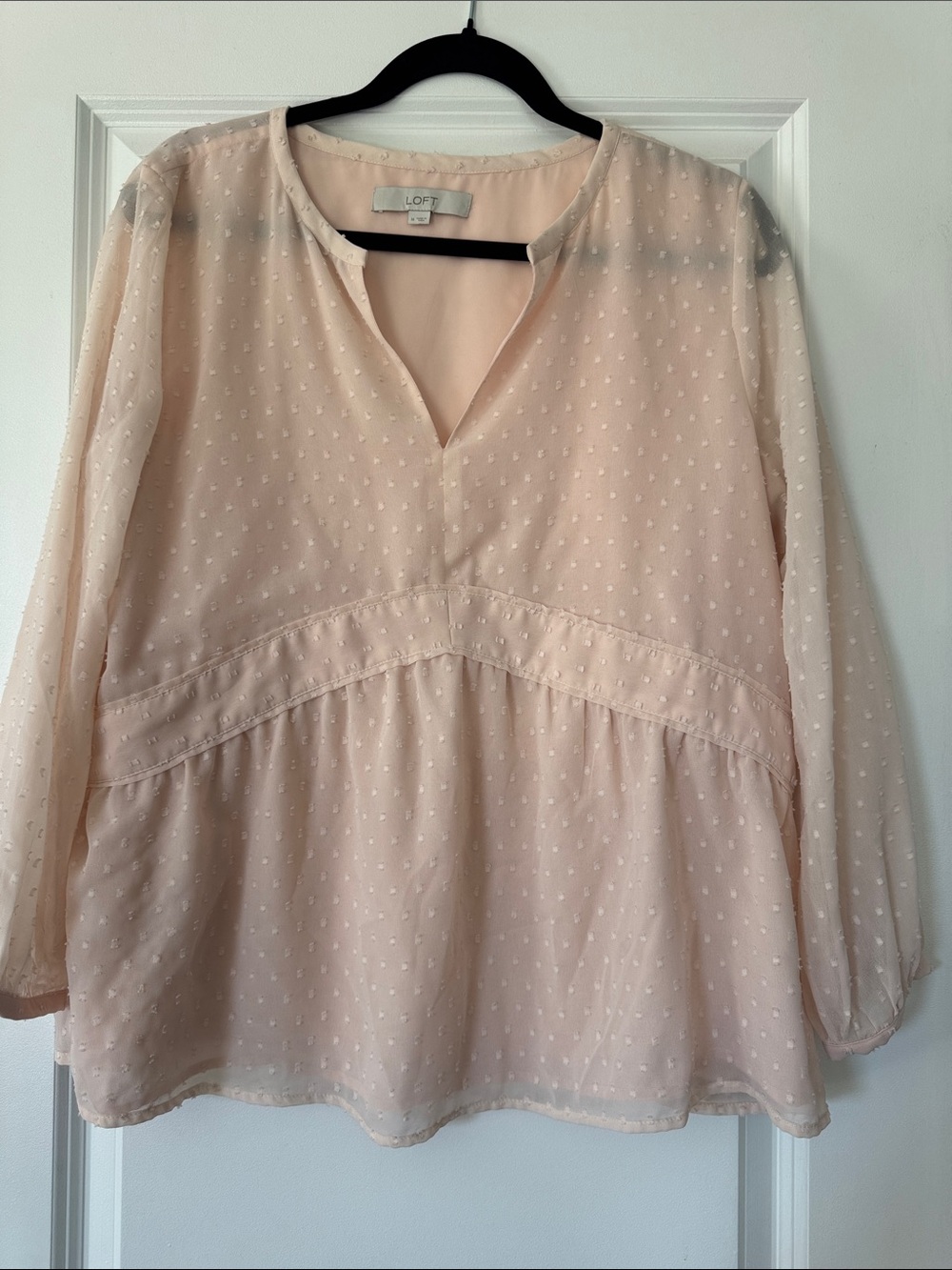 LOFT Pale Blush Swiss Dot Peasant Top